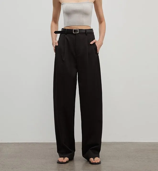 Spliced double-pleat wide-leg trousers straight-leg trousers for women sold by Firelady Sheepskin product image thumbnail 2