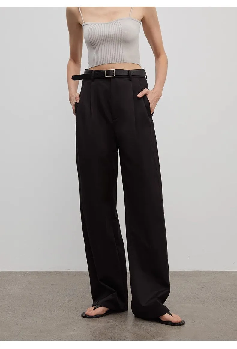Spliced double-pleat wide-leg trousers straight-leg trousers for women sold by Firelady Sheepskin product image thumbnail 5