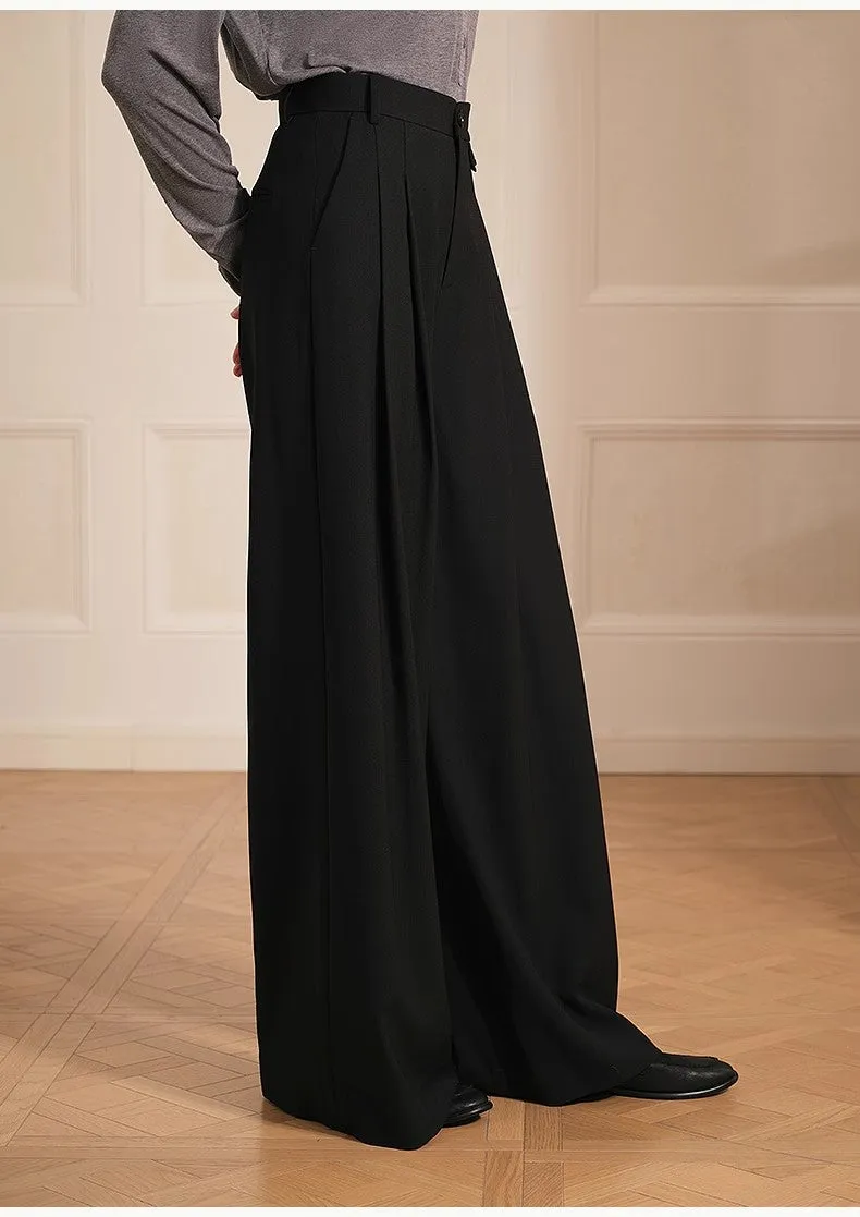 Merino wool blended double pleated wide-leg pants for women, versatile, drapey and comfortable casual trousers sold by Firelady Sheepskin product image thumbnail 5