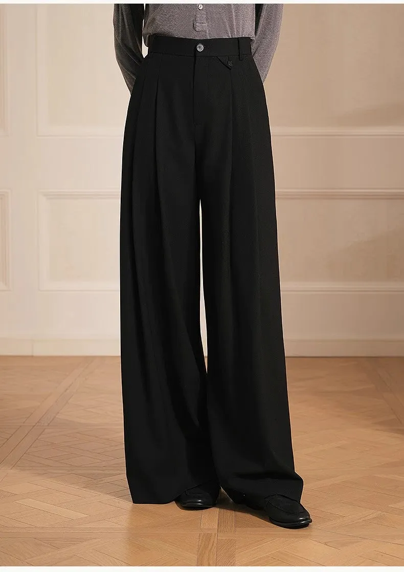 Merino wool blended double pleated wide-leg pants for women, versatile, drapey and comfortable casual trousers sold by Firelady Sheepskin product image thumbnail 2