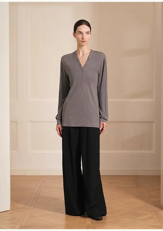 Merino wool blended double pleated wide-leg pants for women, versatile, drapey and comfortable casual trousers sold by Firelady Sheepskin
