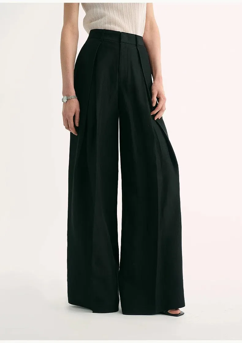 Silk Linen Pleated Wide Leg A-Line Trousers Casual Pants sold by Firelady Sheepskin product image thumbnail 5