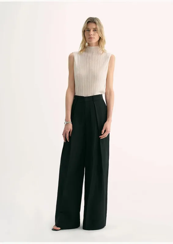Silk Linen Pleated Wide Leg A-Line Trousers Casual Pants sold by Firelady Sheepskin