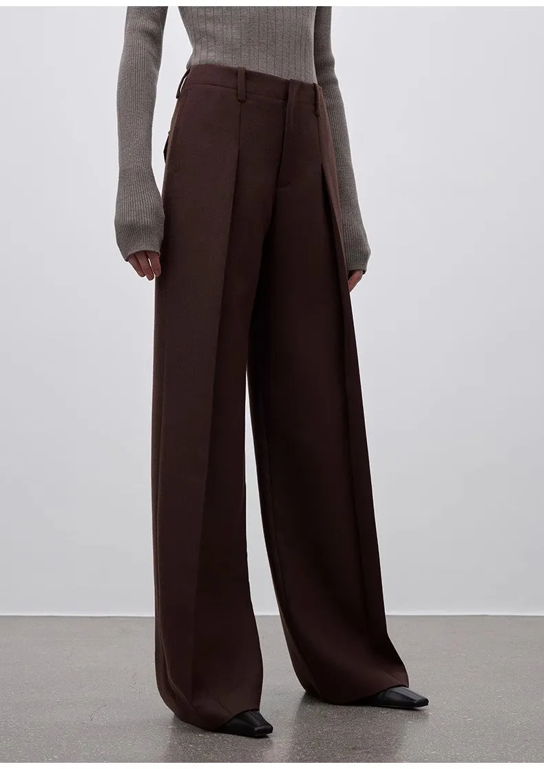 Imported wool pleated high-waisted straight-leg all-match slimming suit trousers for women sold by Firelady Sheepskin product image thumbnail 5