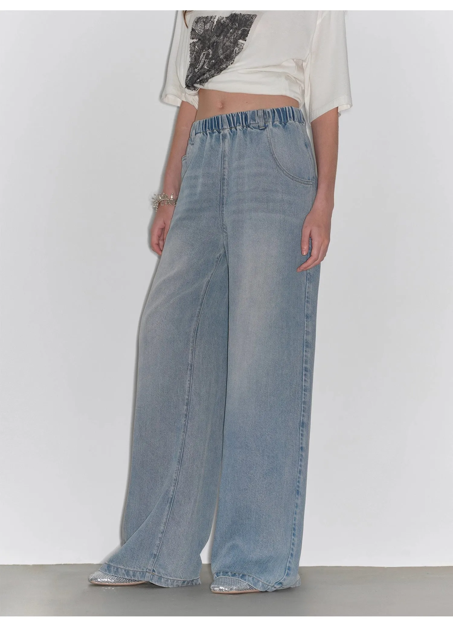 "Dream Street" Cool Lyocell Denim Drape Relaxed Elastic Waist Straight Leg Wide Leg Pants Summer sold by Firelady Sheepskin product image thumbnail 5