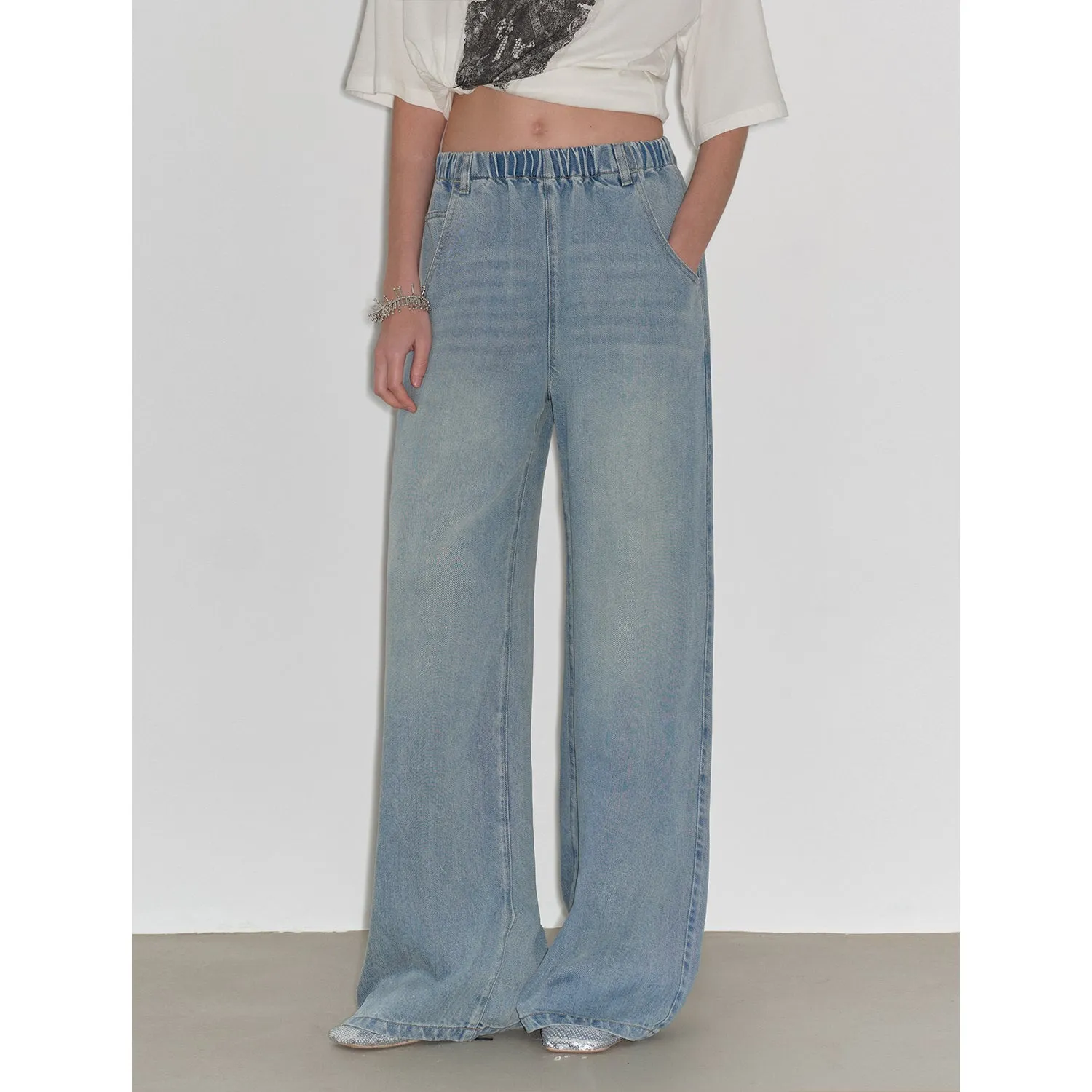 "Dream Street" Cool Lyocell Denim Drape Relaxed Elastic Waist Straight Leg Wide Leg Pants Summer sold by Firelady Sheepskin product image thumbnail 2
