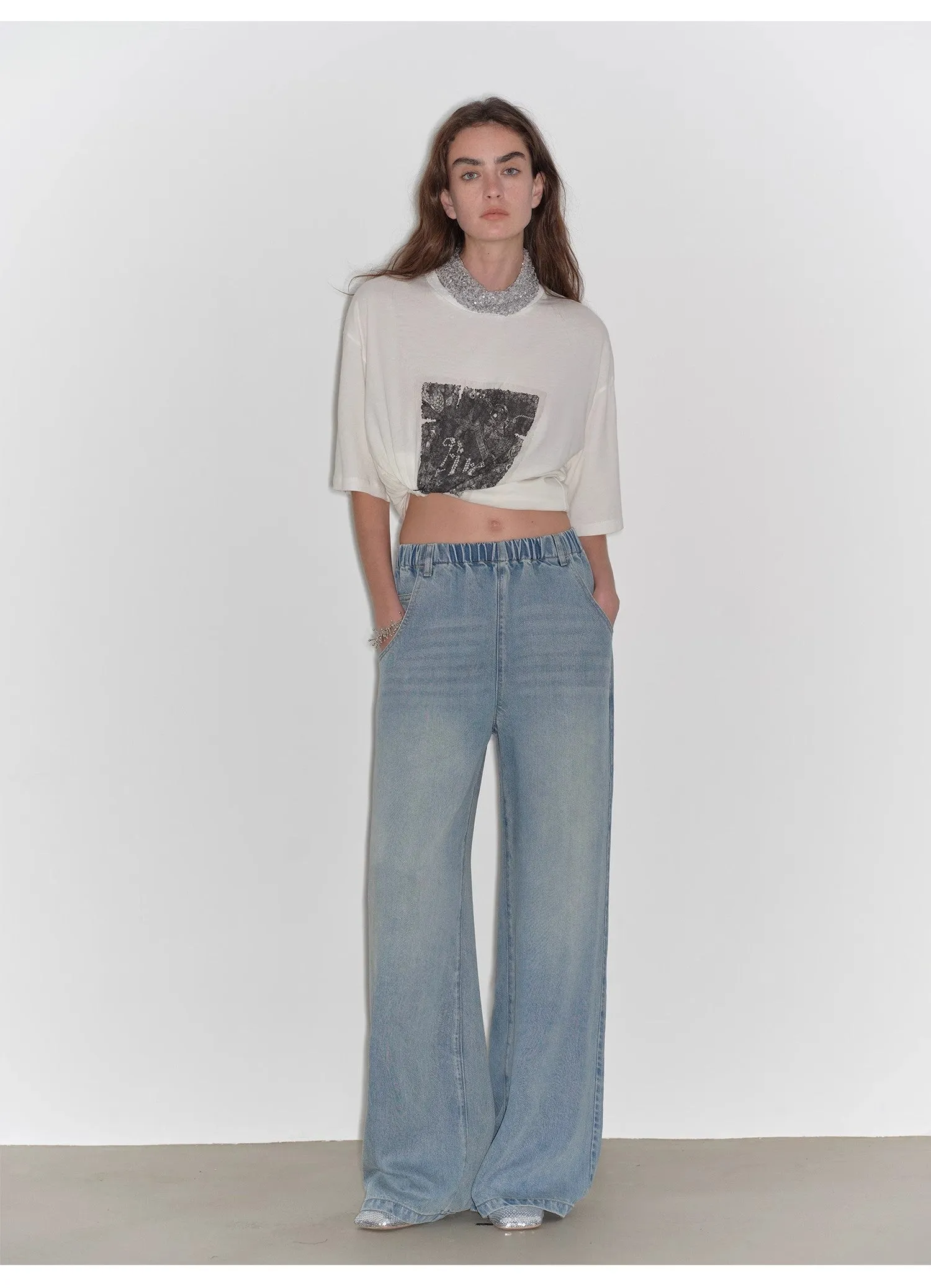 "Dream Street" Cool Lyocell Denim Drape Relaxed Elastic Waist Straight Leg Wide Leg Pants Summer sold by Firelady Sheepskin