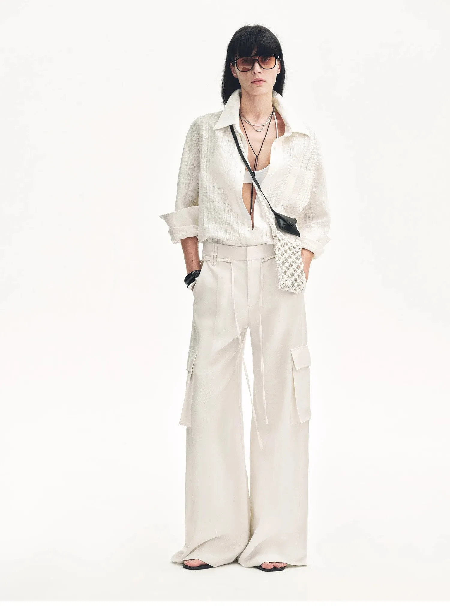 "Rhythm in the Same Frequency" Tencel linen workwear style wide-leg casual pants sold by Firelady Sheepskin