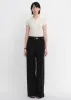 Worsted wool commuter classic drapey raw edge loose straight wide-leg pants sold by Firelady Sheepskin