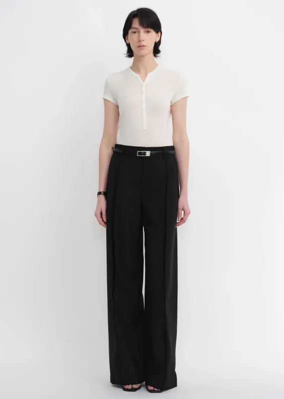 Worsted wool commuter classic drapey raw edge loose straight wide-leg pants sold by Firelady Sheepskin