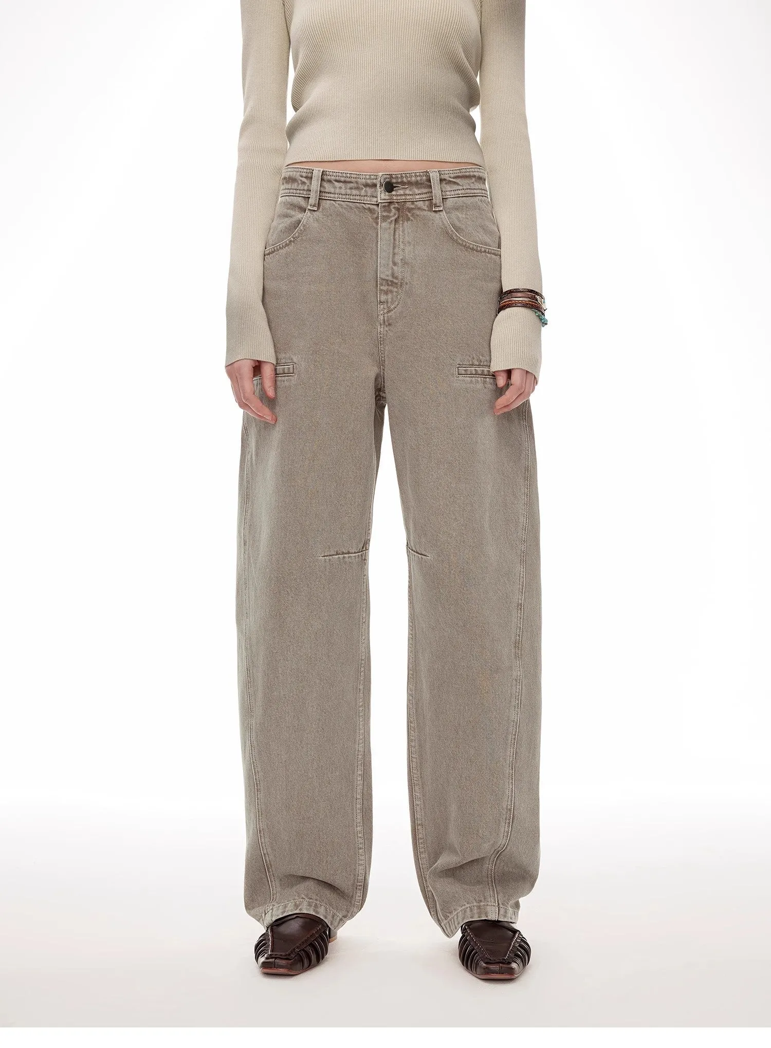 "Primal Instinct" retro distressed wasteland style washed silhouette loose scimitar jeans for autumn sold by Firelady Sheepskin product image thumbnail 2