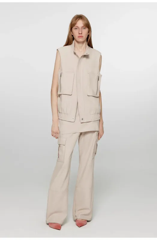 "Free to run away" miu style fake two-piece workwear micro-flared casual pants low-waist slim zipper trousers for women sold by Firelady Sheepskin