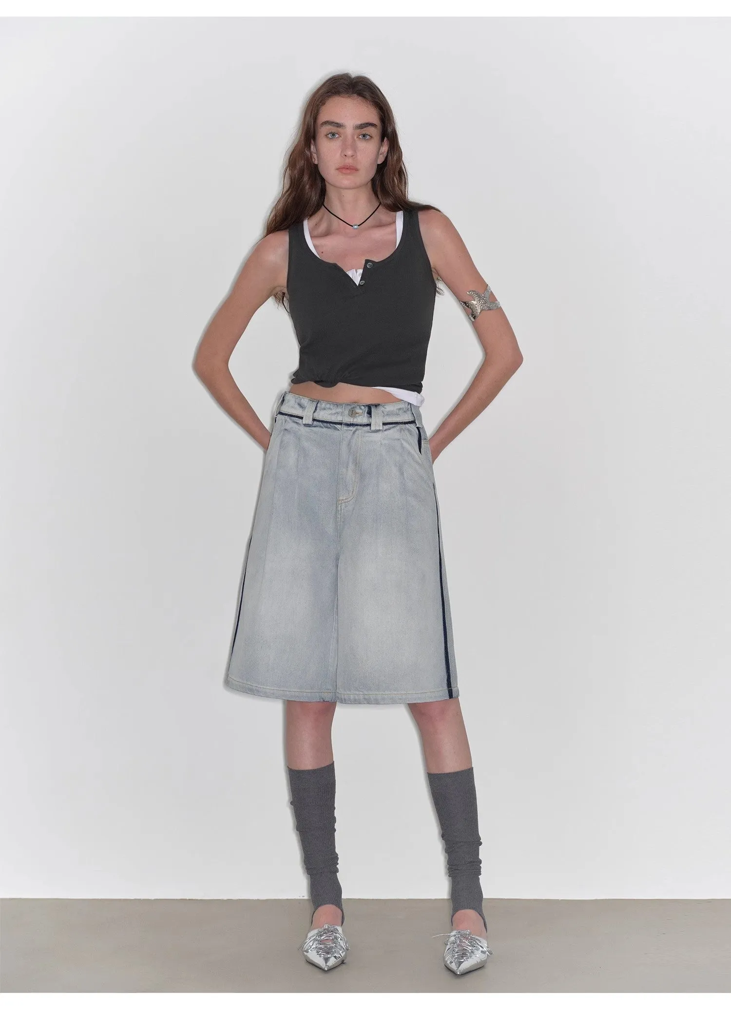 “Unruly Sonata” Neutral Style Loose Feeling Imported Washed Mid Rise Bumped Side Wide Leg Washed Denim Mid Pants sold by Firelady Sheepskin