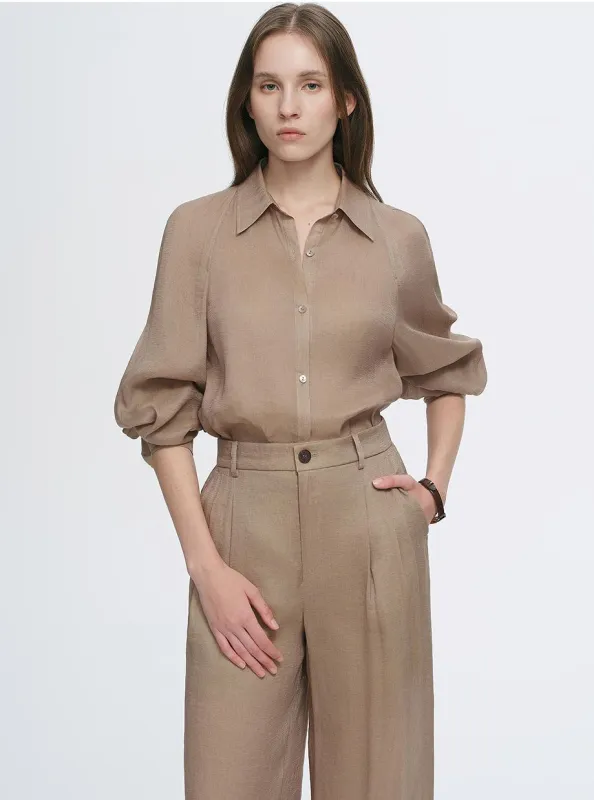 Breathable mulberry silk linen long-sleeved shirt and trousers set sold by Firelady Sheepskin