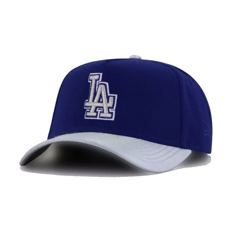 Los Angeles Dodgers Dark Royal Blue Metallic Silver New Era 9Forty A-Frame Snapback sold by Hat Heaven