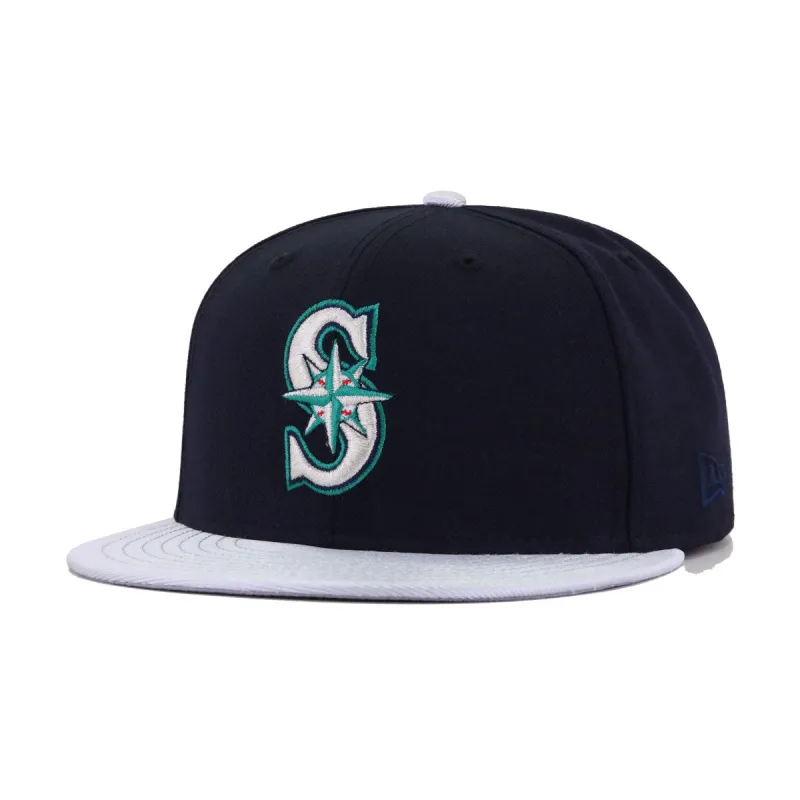 Seattle Mariners Navy Metallic Silver New Era 59Fifty Fitted sold by Hat Heaven