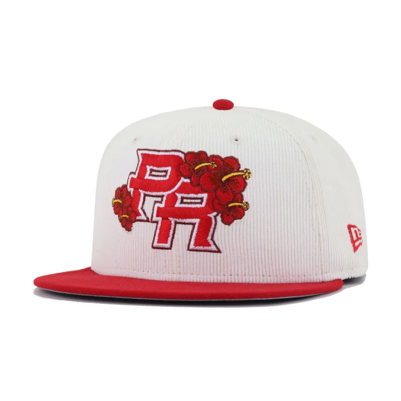 Puerto Rico Chrome Corduroy Scarlet New Era 59Fifty Fitted sold by Hat Heaven