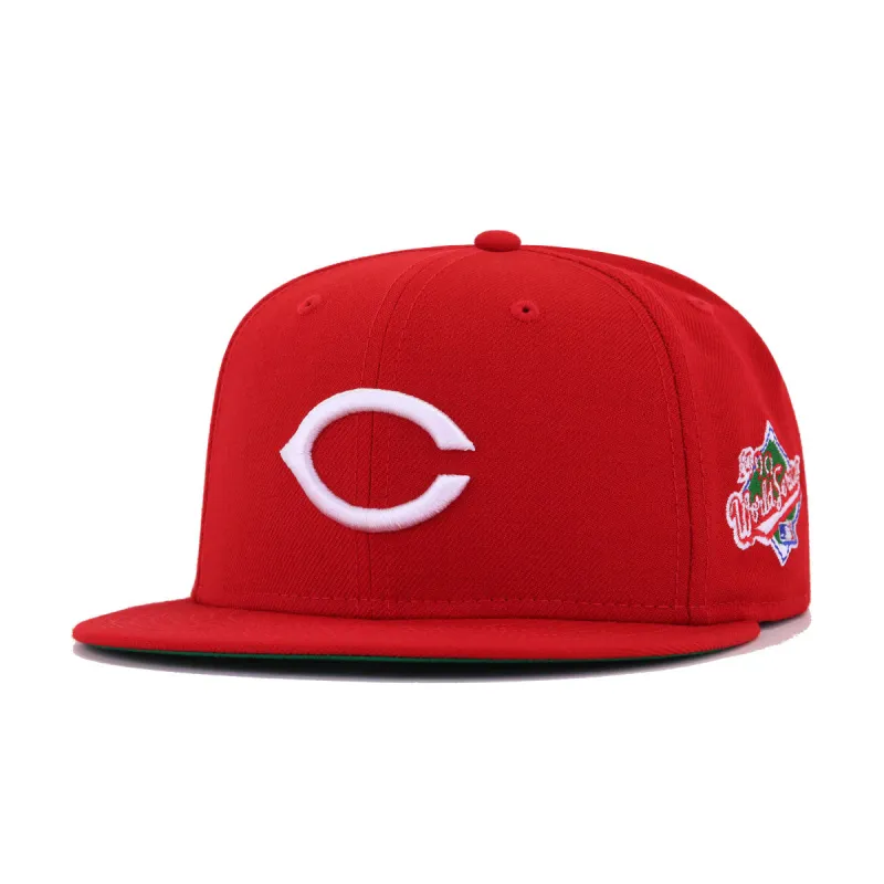 Cincinnati Reds Scarlet 1990 World Series Cooperstown Green Bottom New Era 59Fifty Fitted made by Hat Heaven