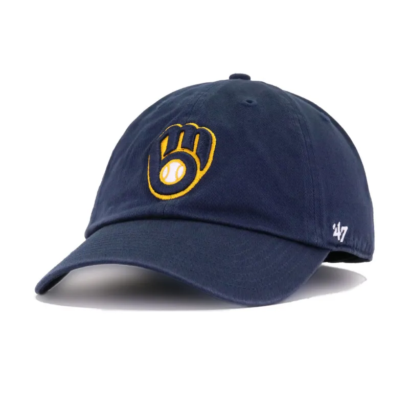 Milwaukee Brewers Navy 47 Brand Clean Up Dad Hat sold by Hat Heaven