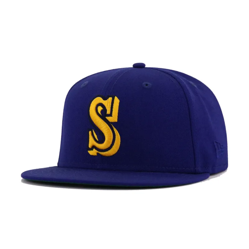 Seattle Mariners Dark Royal Blue 35th Anniversary Green Bottom New Era 59Fifty Fitted sold by Hat Heaven