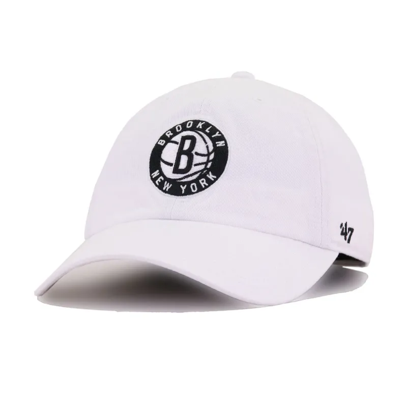 Brooklyn Nets White 47 Brand Clean Up Dad Hat sold by Hat Heaven