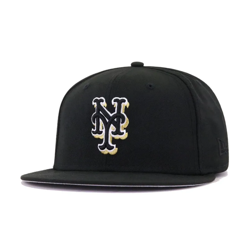 New York Mets Black Metallic Gold 25th Anniversary New Era 59Fifty Fitted sold by Hat Heaven