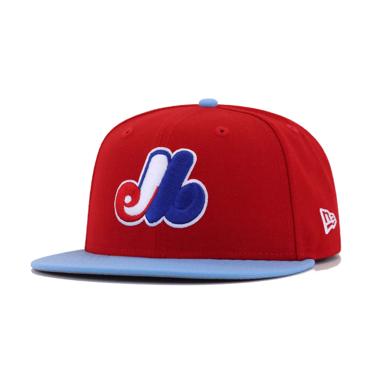 Montreal Expos Scarlet Sky Blue New Era 59Fifty Fitted sold by Hat Heaven