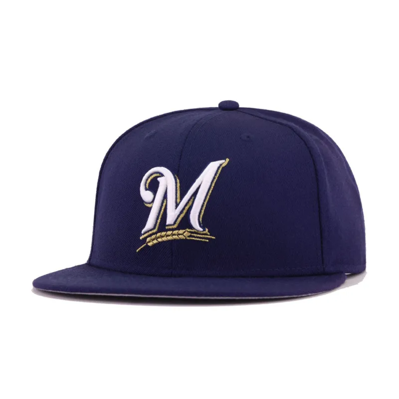 Milwaukee Brewers Light Navy Cooperstown AC New Era 59Fifty Fitted made by New Era