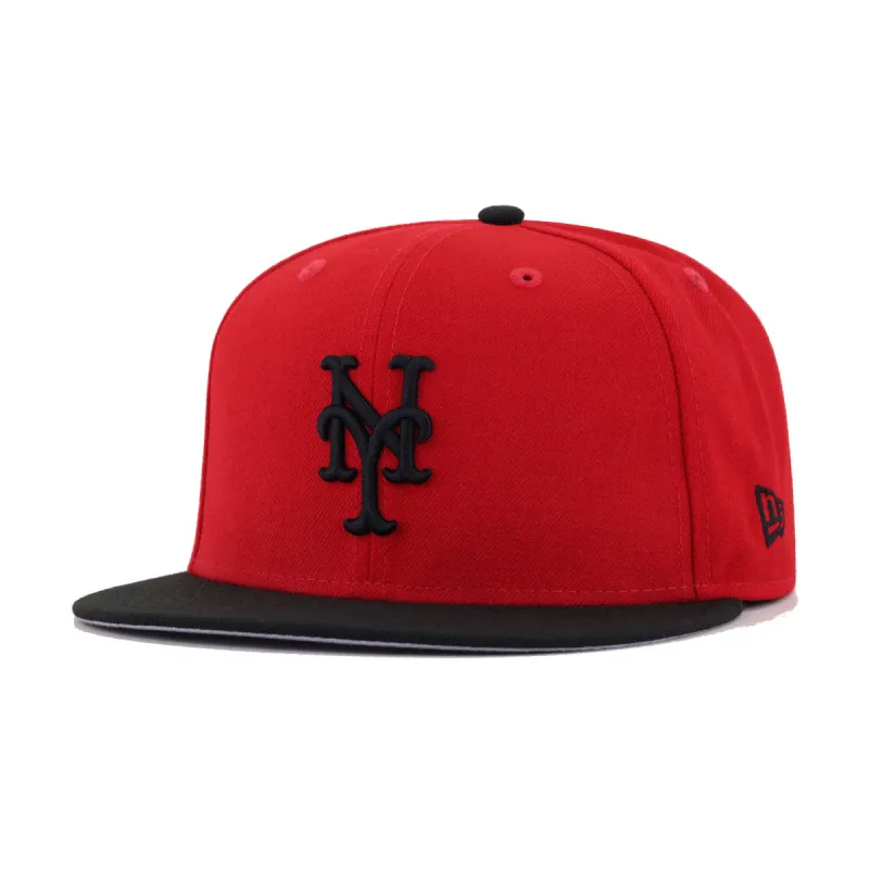 New York Mets Scarlet Black New Era 59Fifty Fitted sold by Hat Heaven