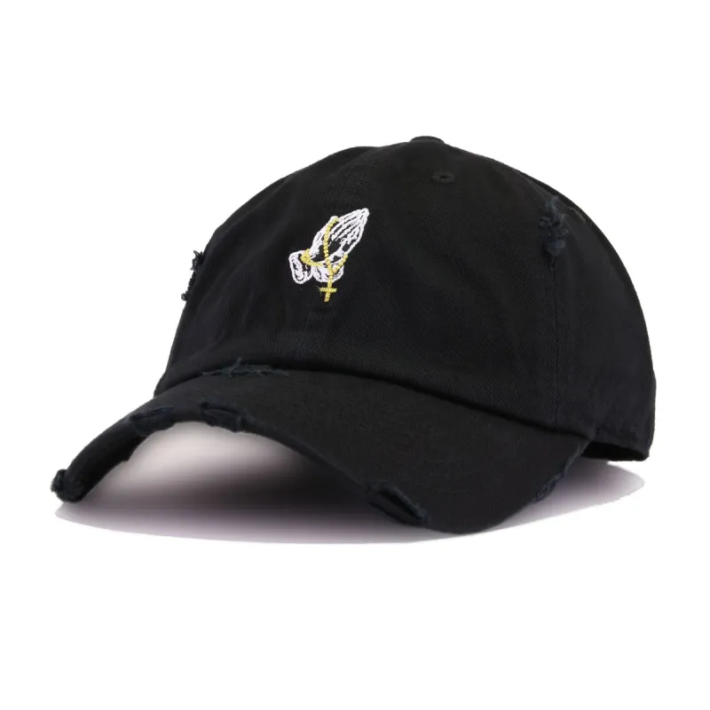 Distressed Praying Hands Black KBEthos Vintage Dad Hat made by Hat Heaven