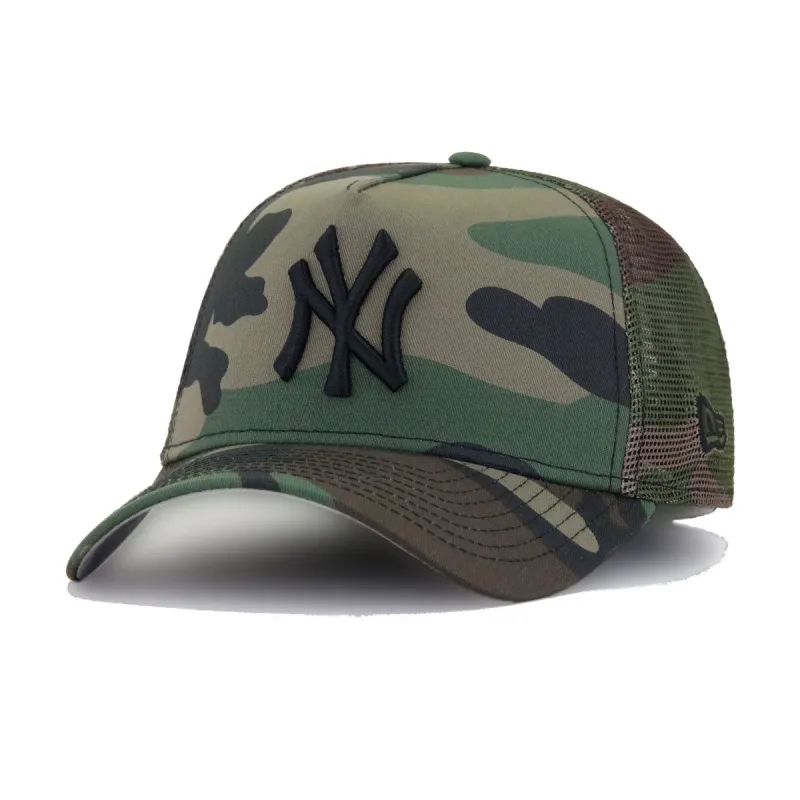 New York Yankees Woodland Camouflage New Era 9Forty A-Frame Trucker Snapback sold by Hat Heaven