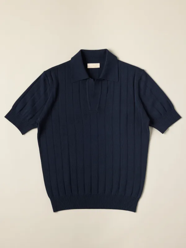 Anfa | Navy Rib Knit Polo sold by Casatlantic