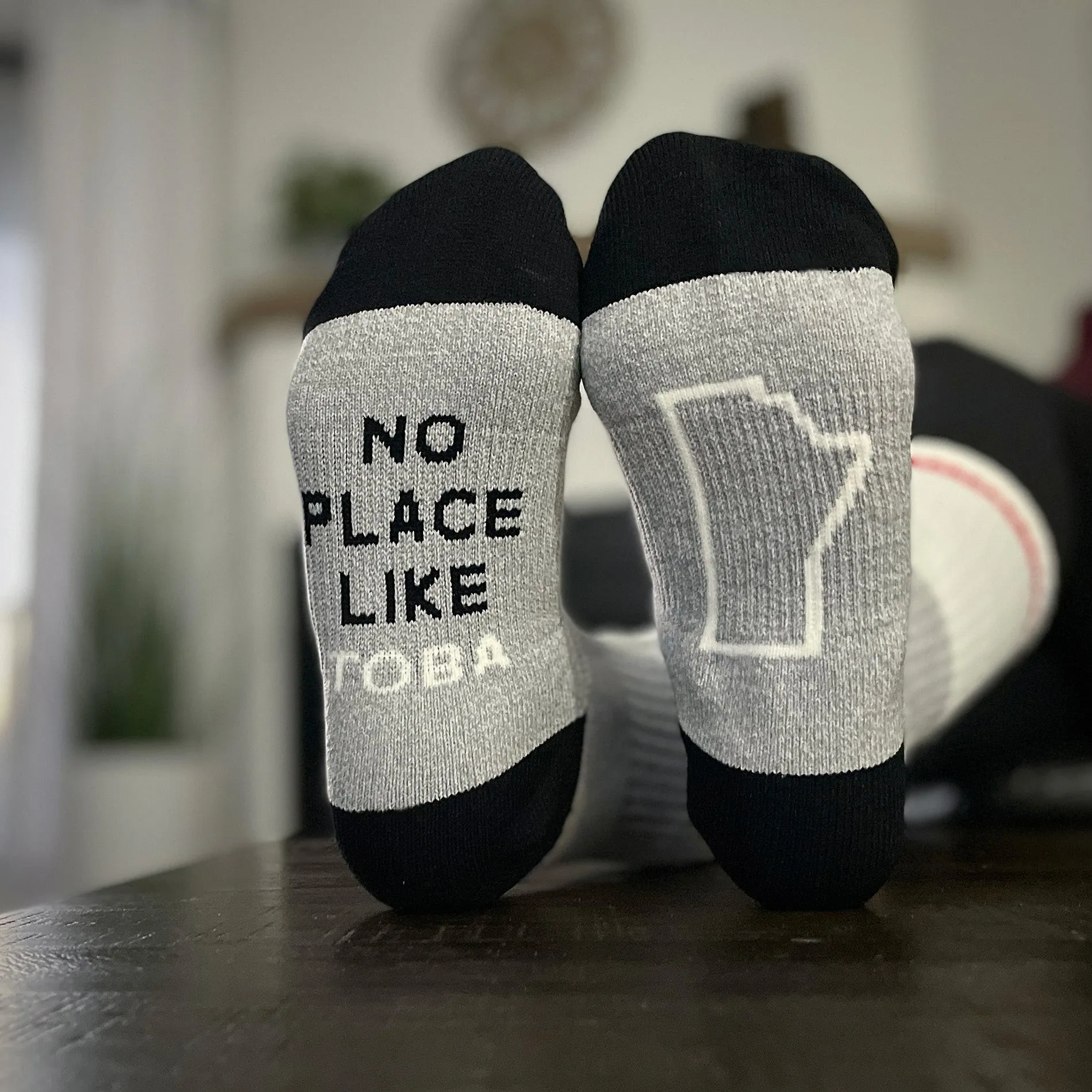 Unisex - No Place Like Toba - Padded Crew Sock - Grey / Black sold by Prairie Proud