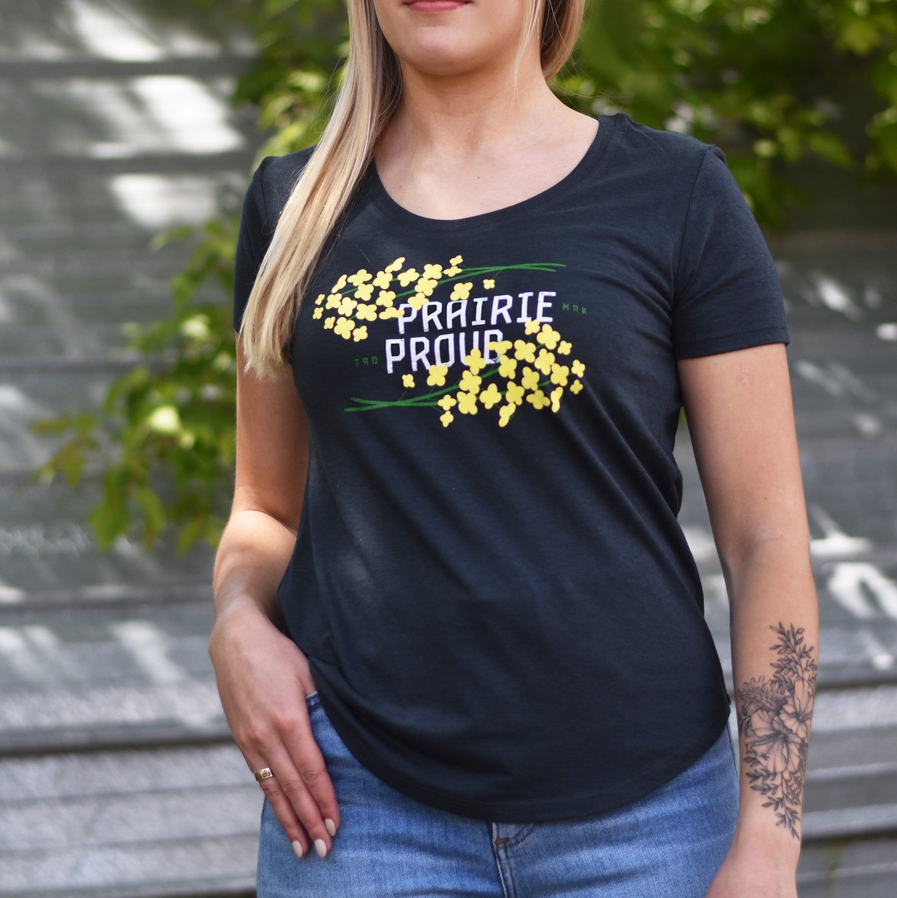 Ladies - Canola Scoop T - Charcoal sold by Prairie Proud