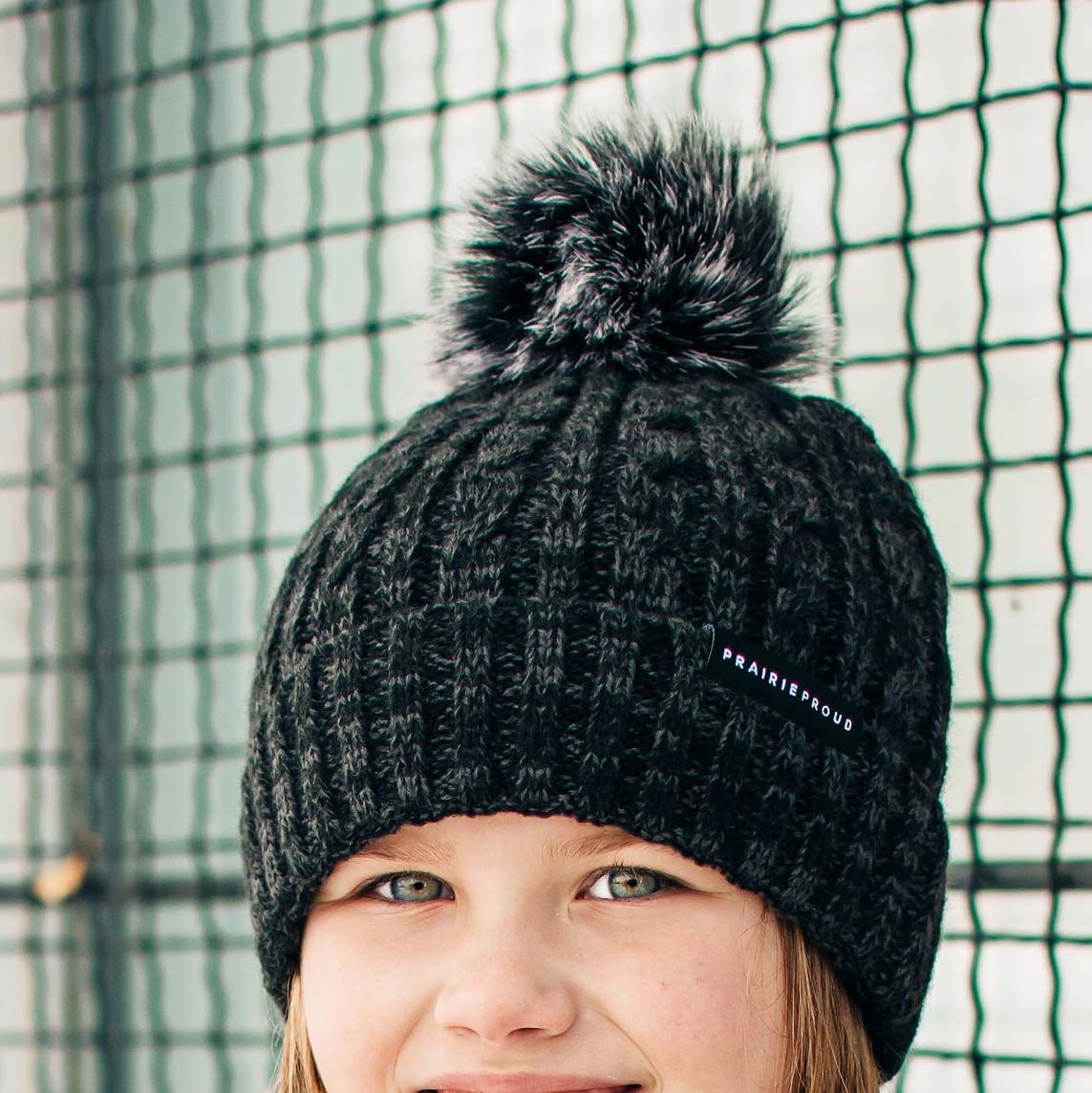 Unisex - Cable Knit w/ Pom - Heather Black / Charcoal sold by Prairie Proud product image thumbnail 2