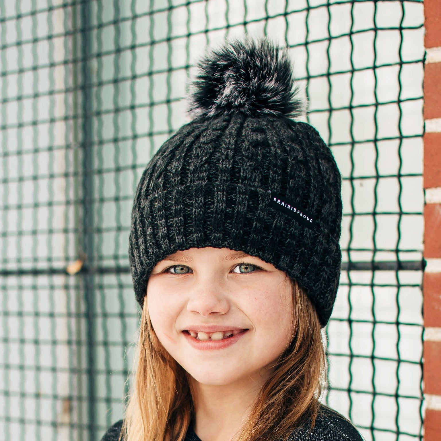 Unisex - Cable Knit w/ Pom - Heather Black / Charcoal sold by Prairie Proud
