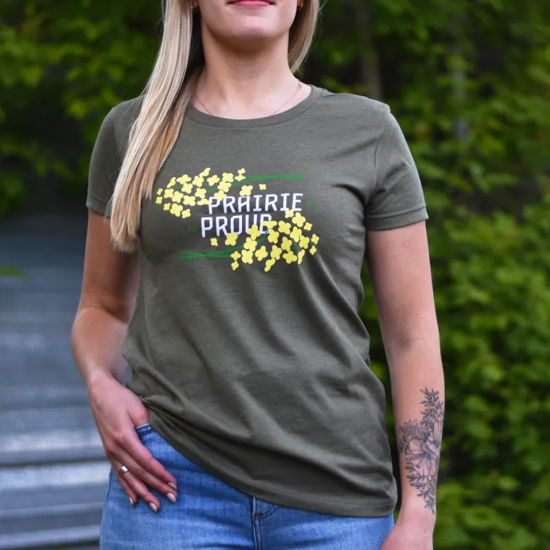Ladies - Canola Crew T - Heather Army sold by Prairie Proud