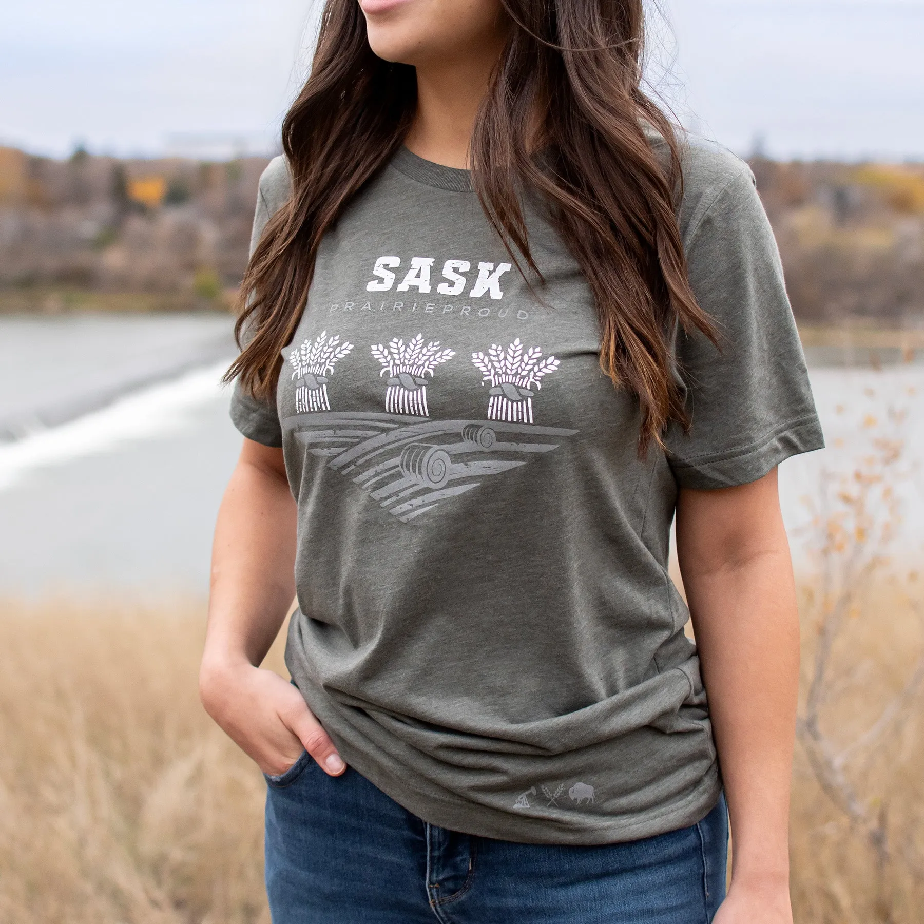 Unisex - Sask 7.0 Crew T - Heather Military sold by Prairie Proud