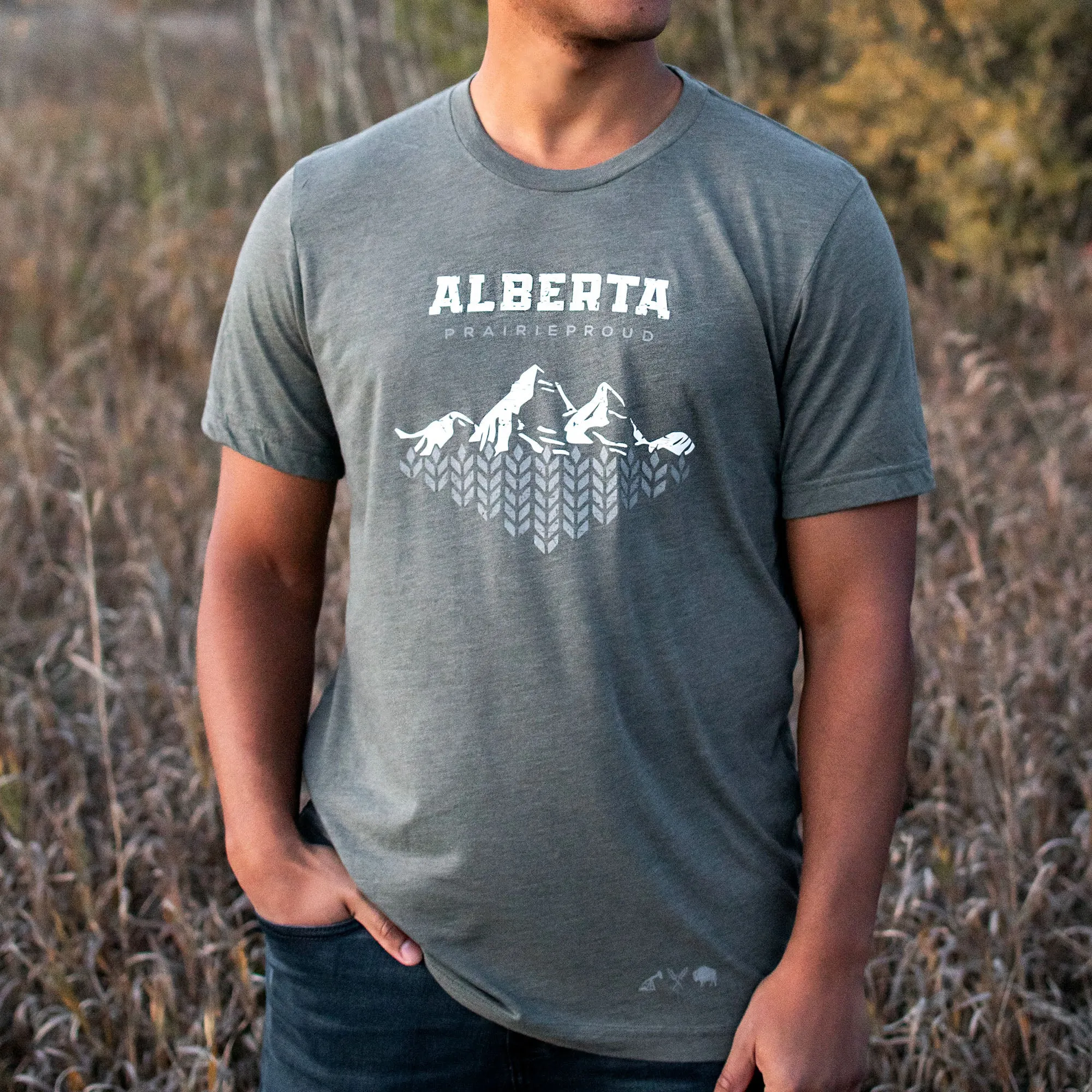 Unisex - Alberta 7.0 Crew T - Heather Military sold by Prairie Proud