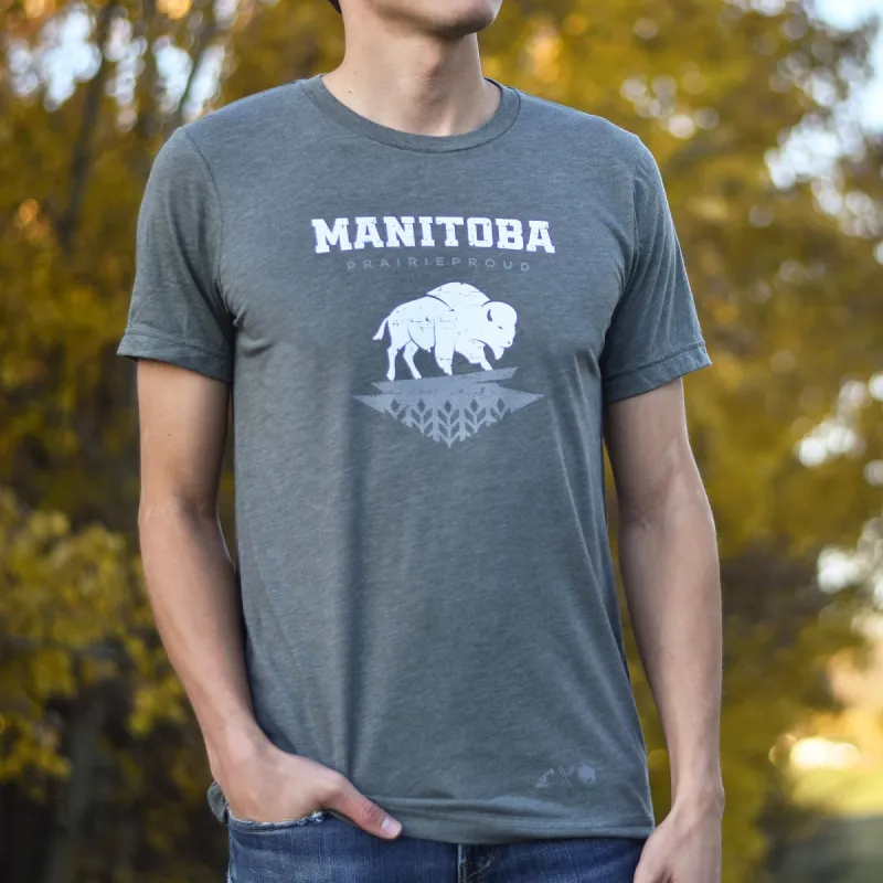 Unisex - Manitoba 7.0 Crew T - Heather Military sold by Prairie Proud