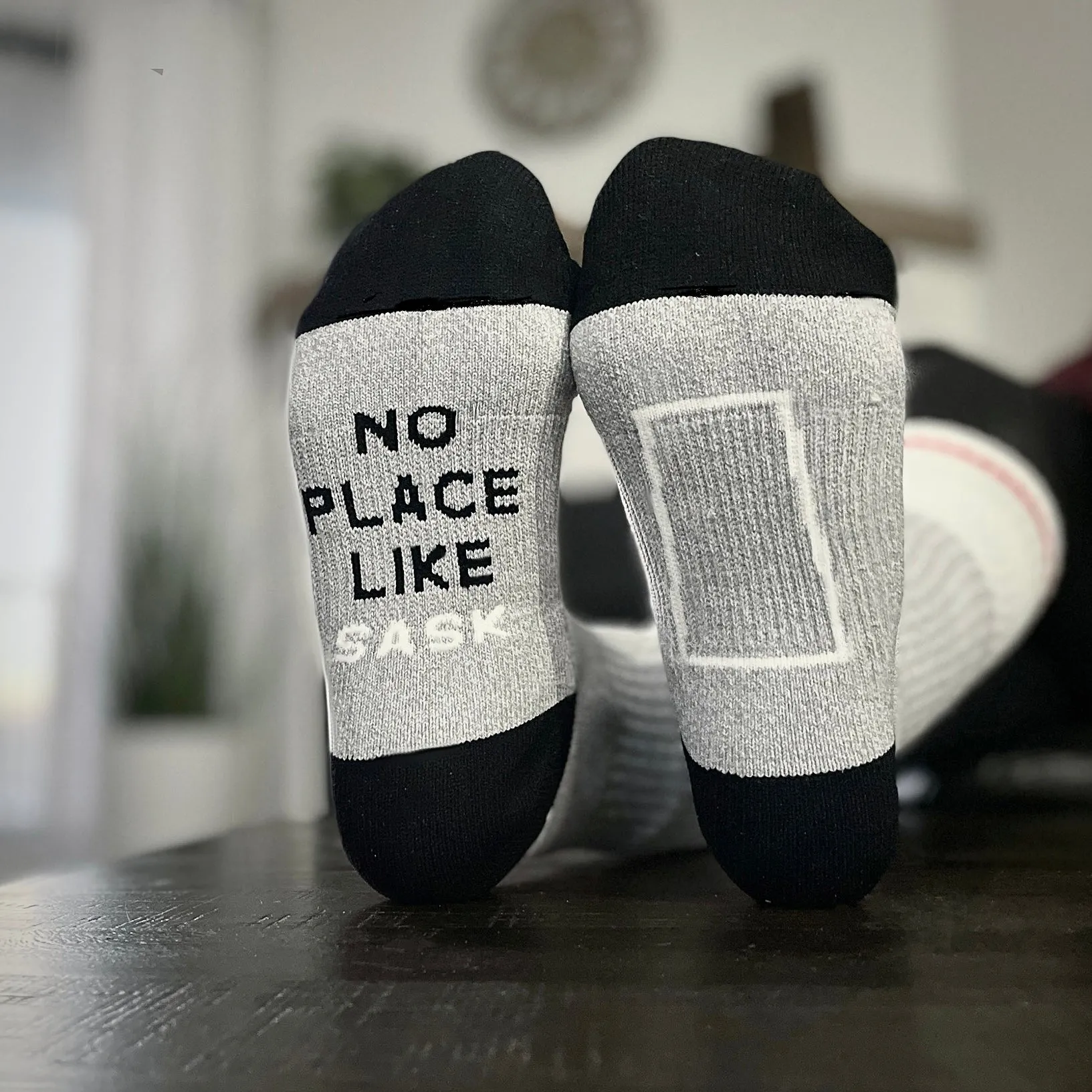 Unisex - No Place Like Sask - Padded Crew Sock - Grey / Black sold by Prairie Proud