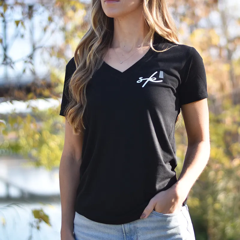 Ladies - Sask 5.0 V-Neck T - Black sold by Prairie Proud
