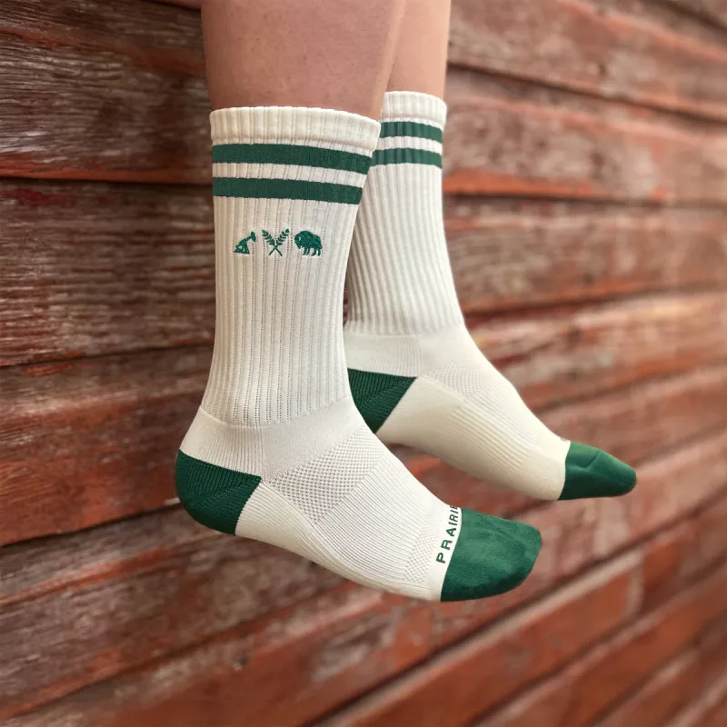 Unisex - Icon Padded Crew Sock - Cream / Forest made by Prairie Proud