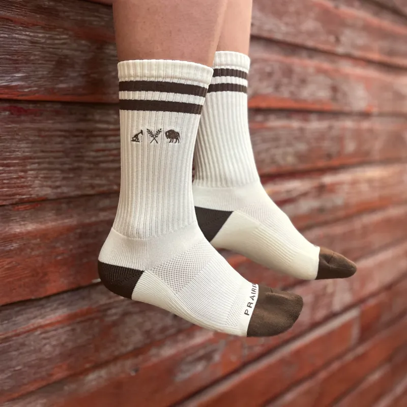 Unisex - Icon Padded Crew Sock - Cream / Brown sold by Prairie Proud