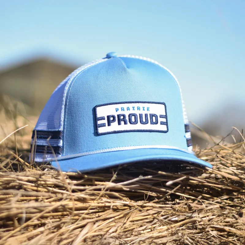 Unisex - Stripe Trucker - Sky / Navy / White sold by Prairie Proud