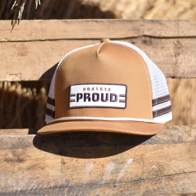 Unisex - Stripe Trucker - Caramel / Brown / White sold by Prairie Proud