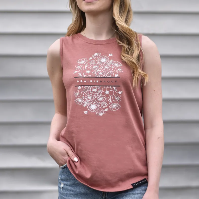 Ladies - Wildflowers Scoop Tank - Dusty Rose made by Prairie Proud