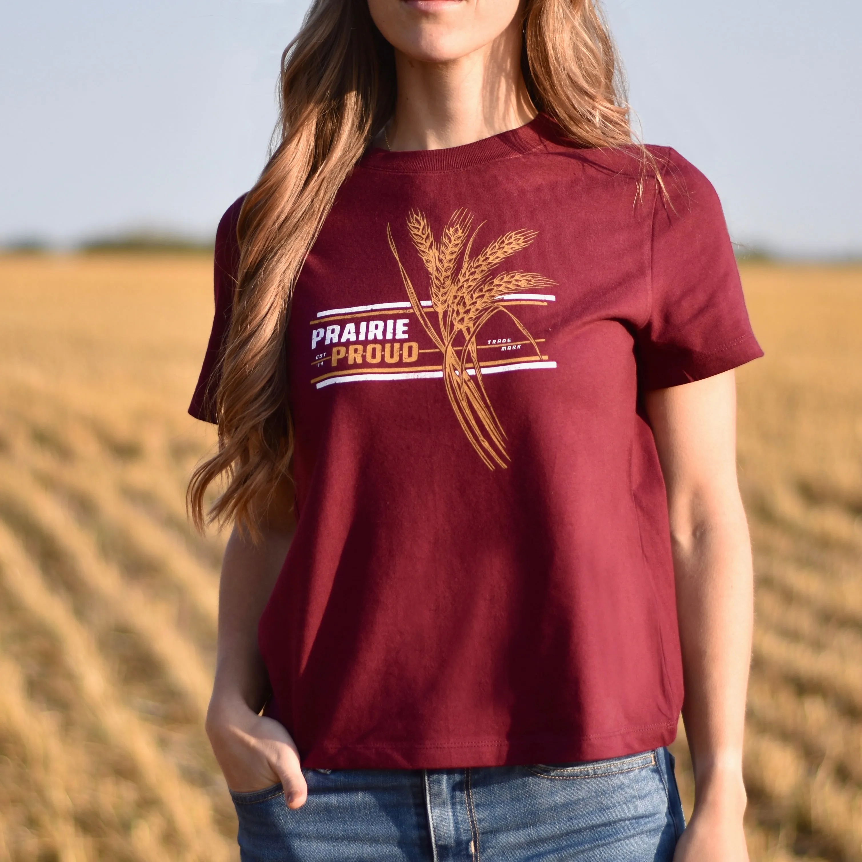 Ladies - Harvest 3.0 Boxy Crew T - Maroon sold by Prairie Proud