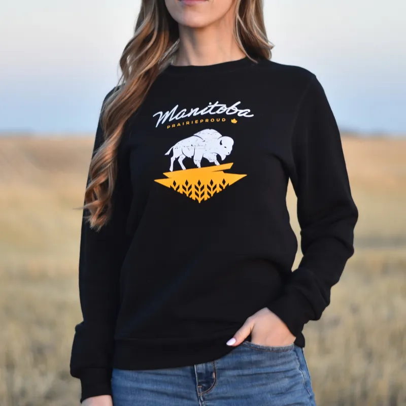 Ladies - Manitoba 8.0 Crew Sweater - Black sold by Prairie Proud