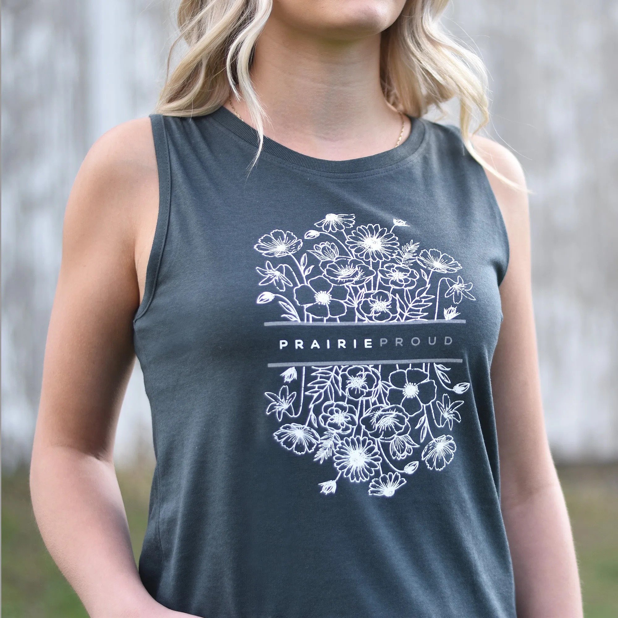 Ladies - Wildflowers Scoop Tank - Charcoal sold by Prairie Proud product image thumbnail 2